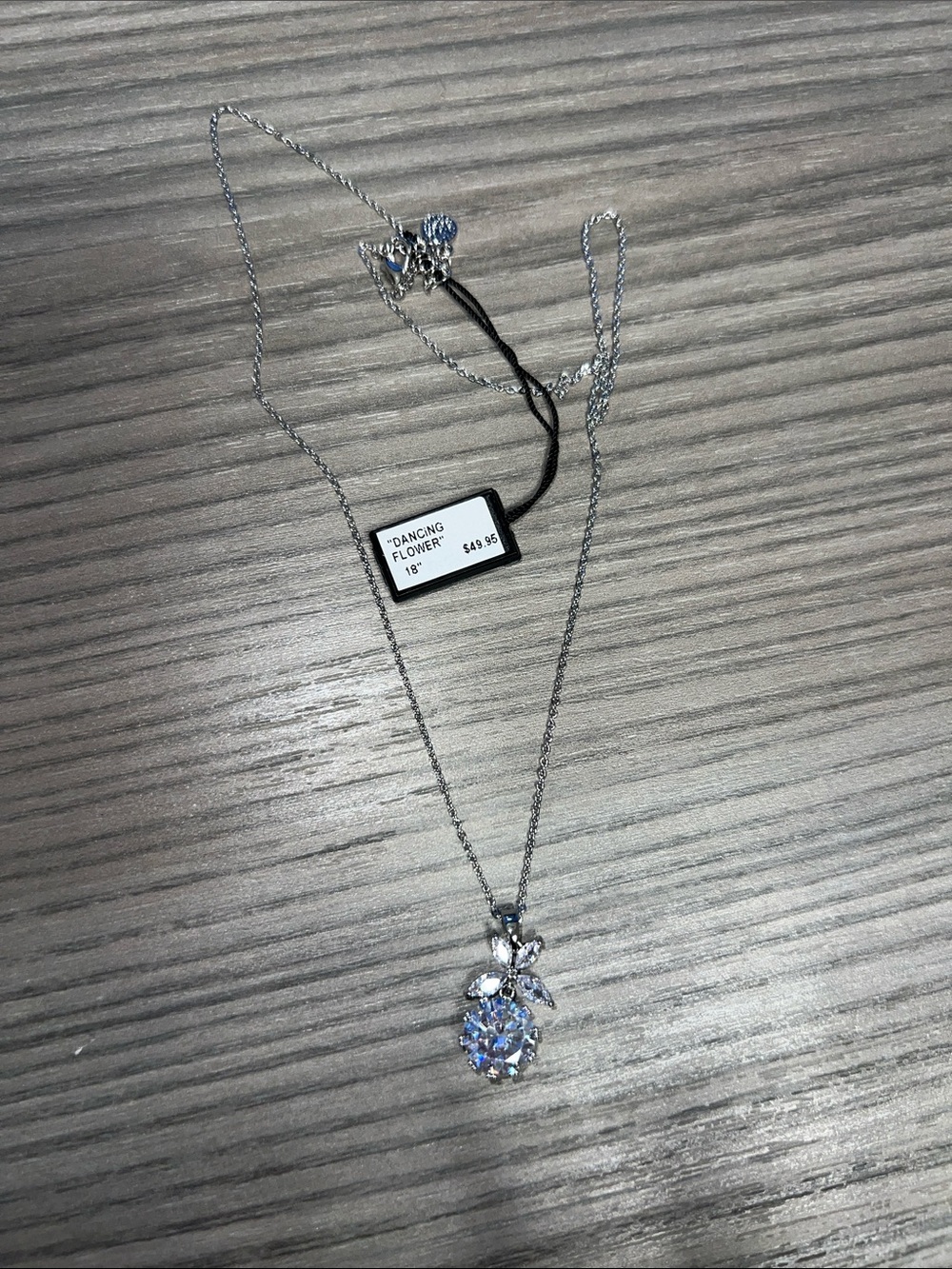 Silver Crystal Teardrop Pendant Necklace - Unbranded